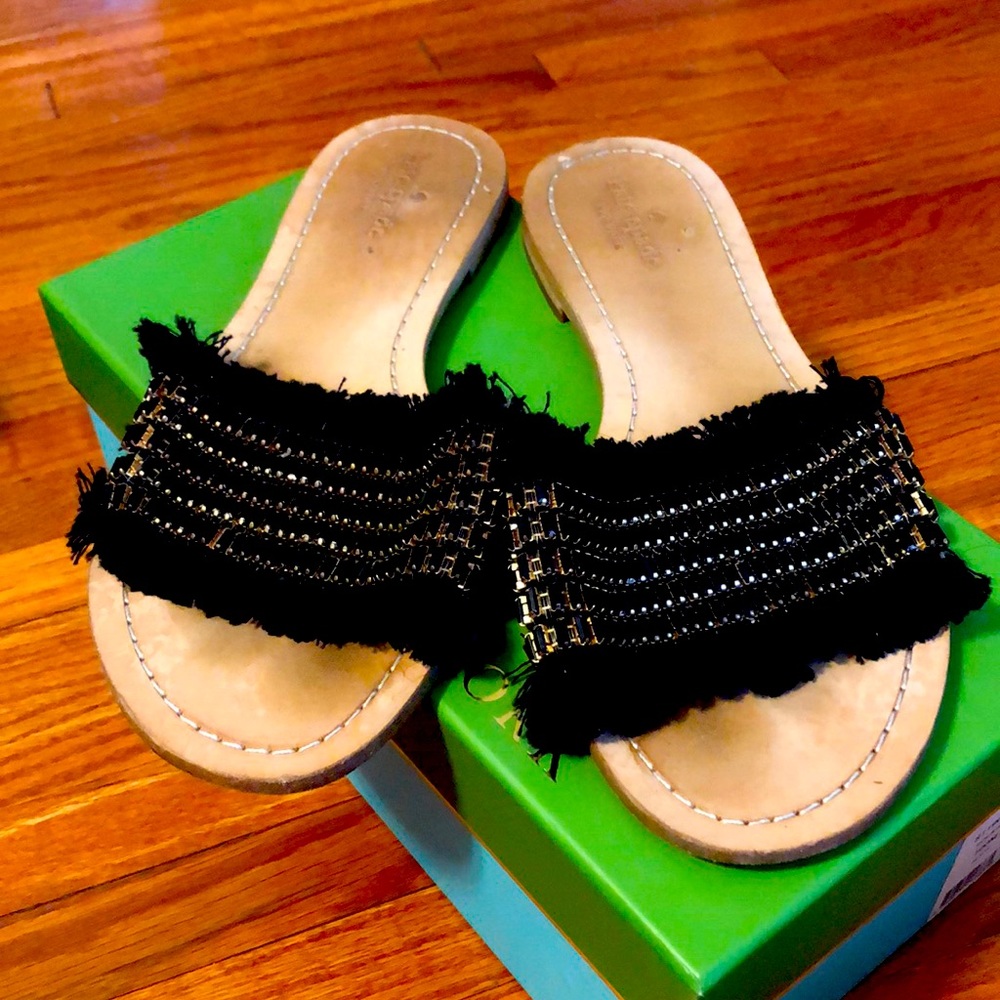 Kate Spade Solaina black jewel and wooden slides size 10M